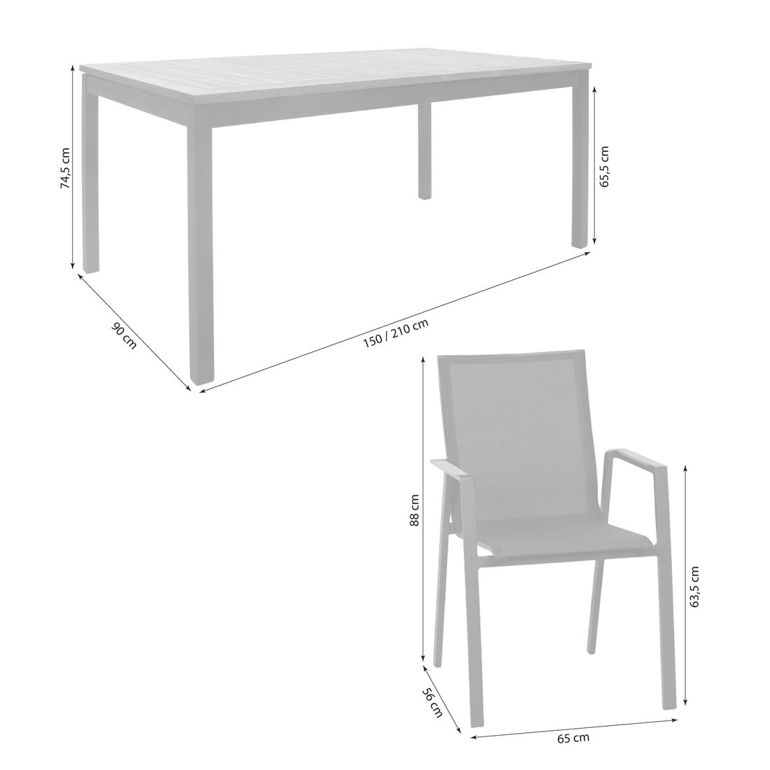 Siena Garden Rondo Gartenmöbel-Set M (4 Plätze) Tisch 150/210x90cm