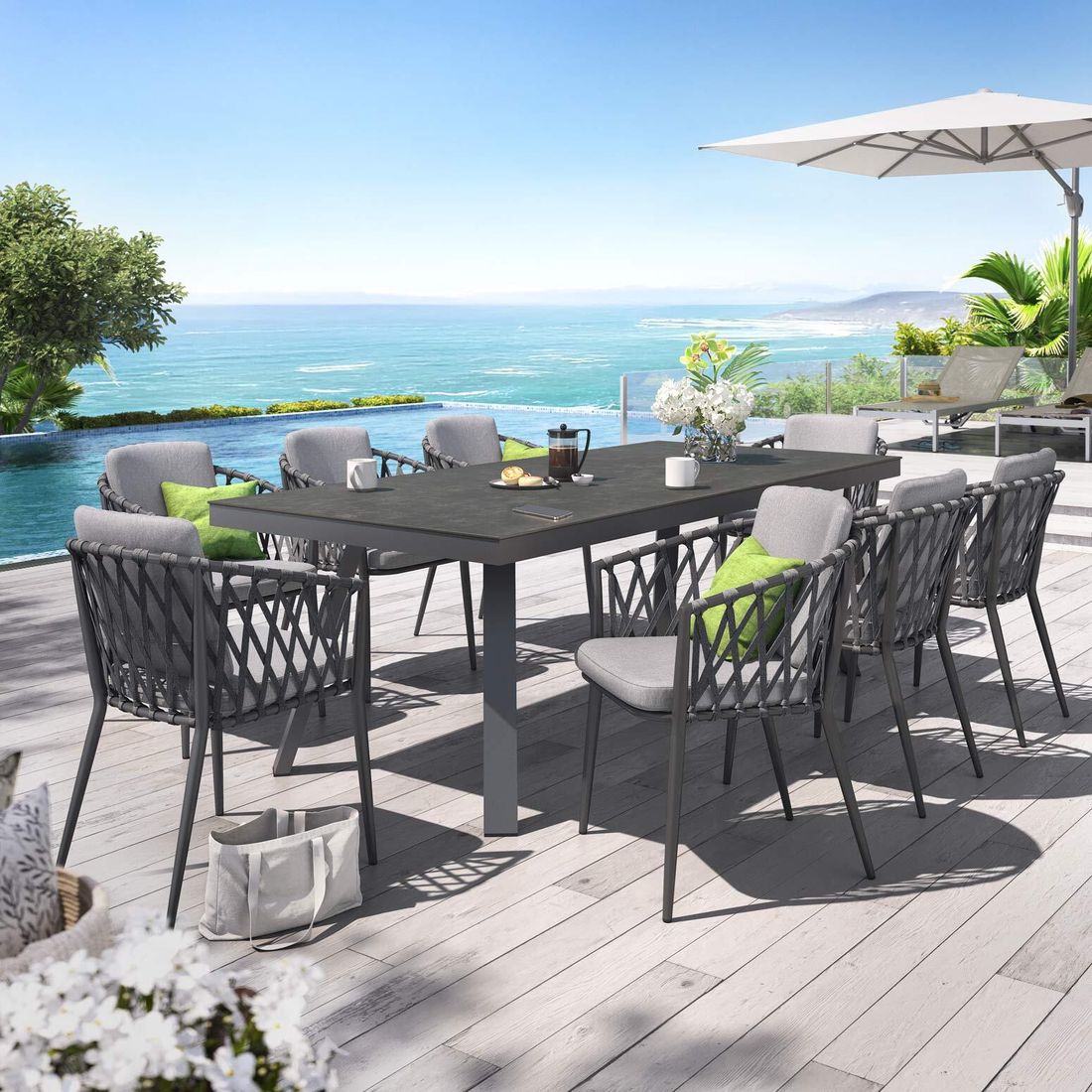 OUTLIV. Cairns Gartenmöbel-Set XL (8 Plätze) Tisch 220x100cm Aluminium/Glaskeramik Vierfuß