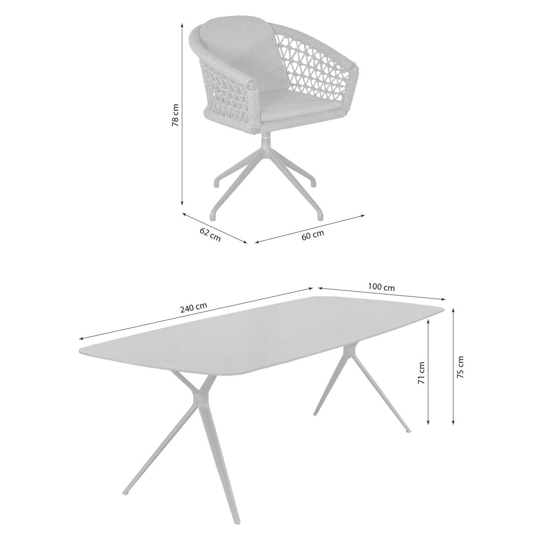 LC Garden Bari Gartenmöbel-Set M (4 Plätze) Tisch 180x90cm