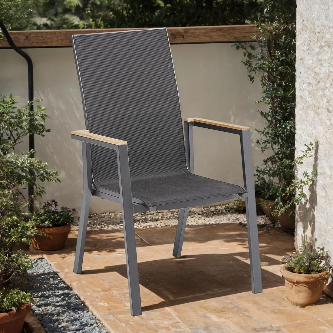 Kettler Rasmus Teak Stapelsessel Aluminium/Outdoorgewebe