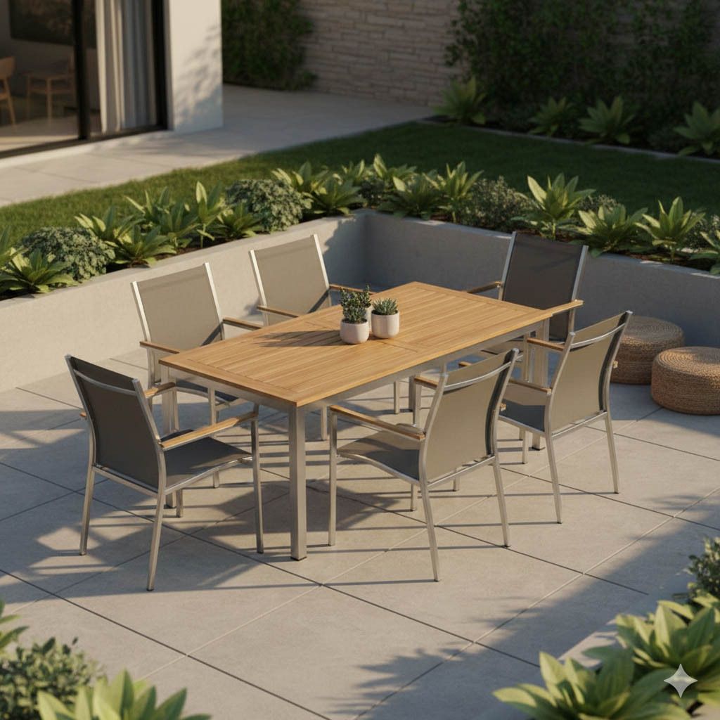 Stern Cardiff Gartenmöbel-Set L (6 Plätze) mit OUTLIV. Tischplatte 200x100cm