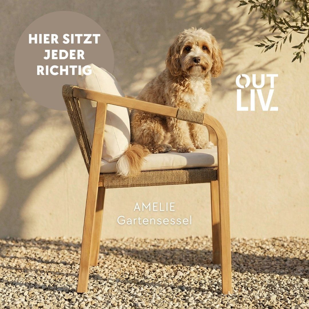 OUTLIV. Amelie Gartensessel Akazie mit Sitz- und Rückenkissen