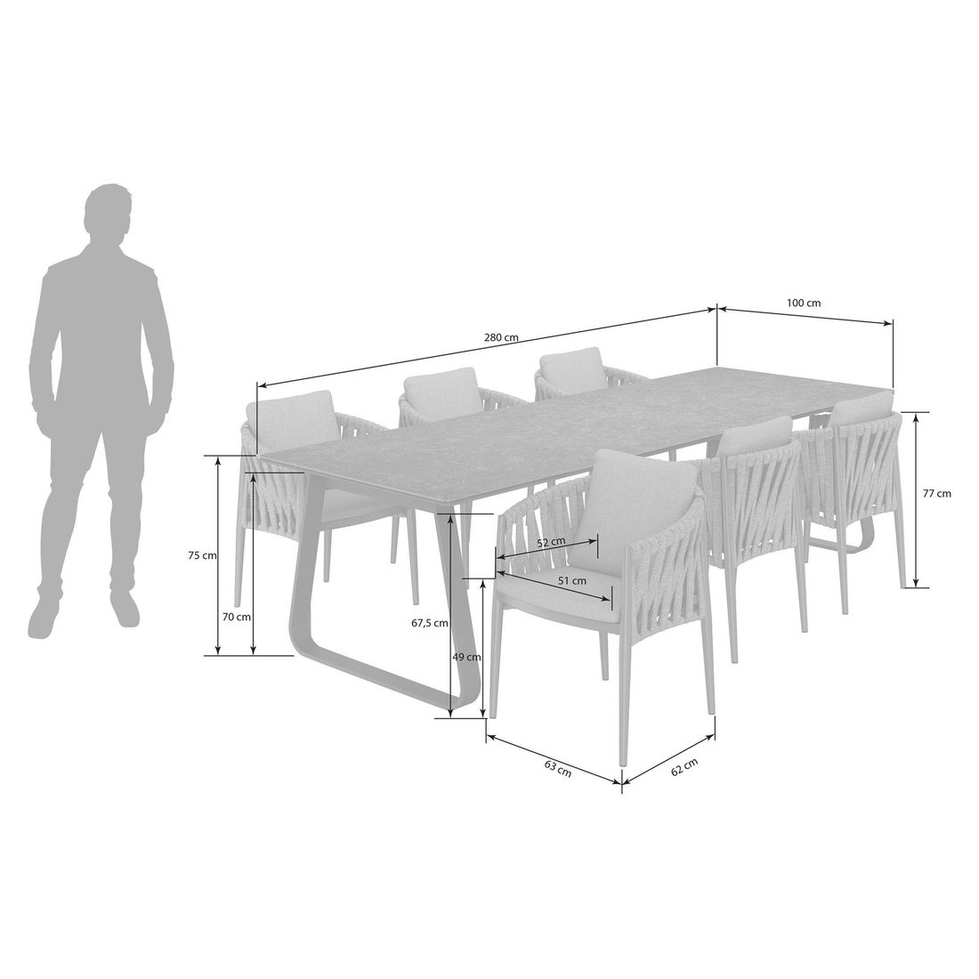 OUTLIV. Lena Gartenmöbel-Set L (6 Plätze) Tisch 280x100cm