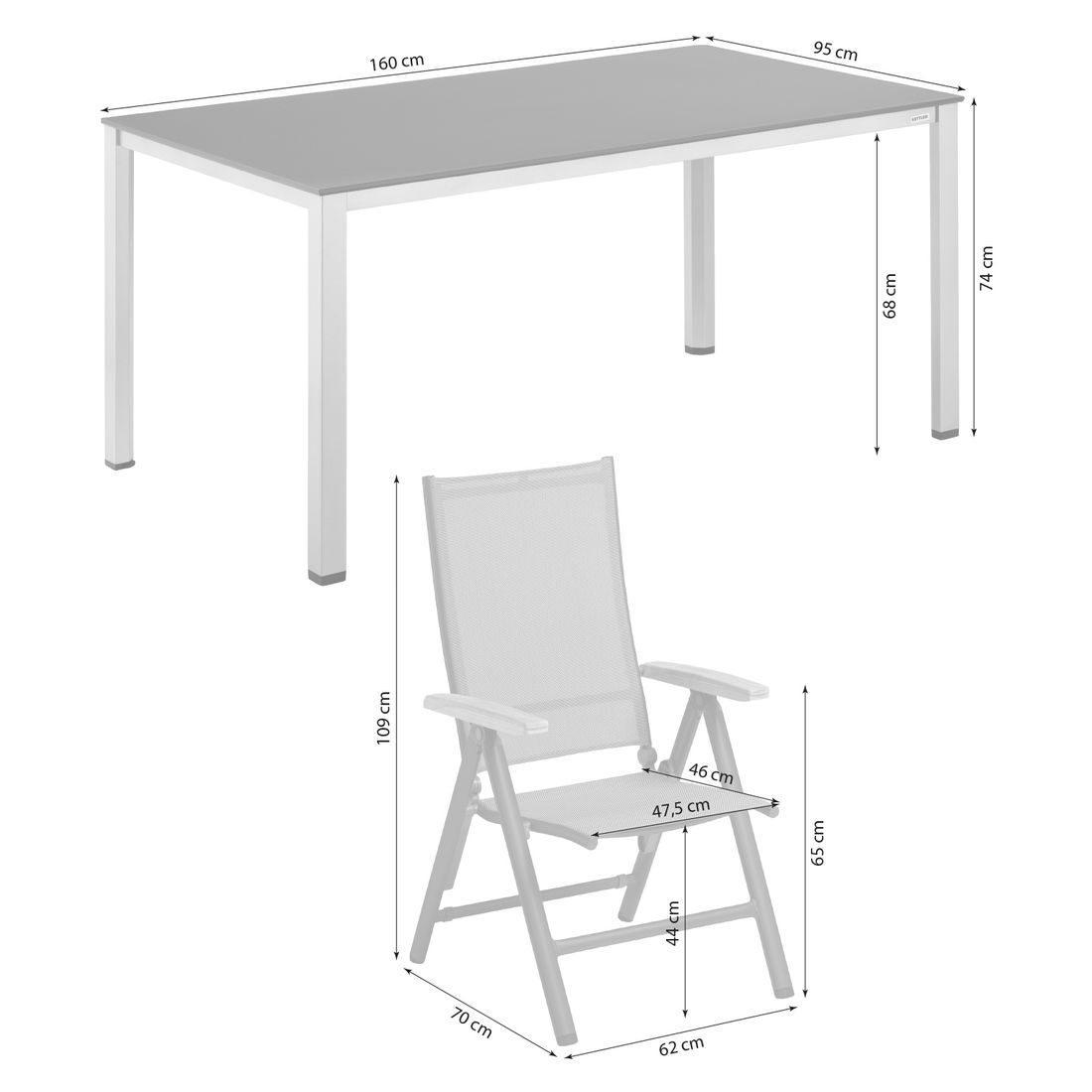 Kettler Cirrus Gartenmöbel-Set M (4 Plätze) Tisch 160x95cm