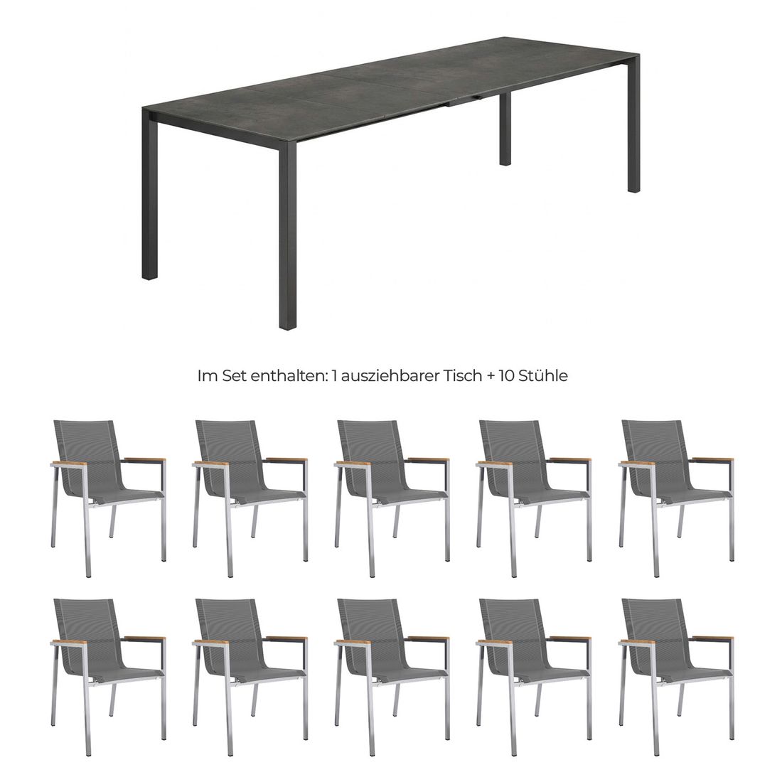OUTLIV. Rimini Gartenmöbel-Set XXL (10 Plätze) Tisch 160/217/267x92cm