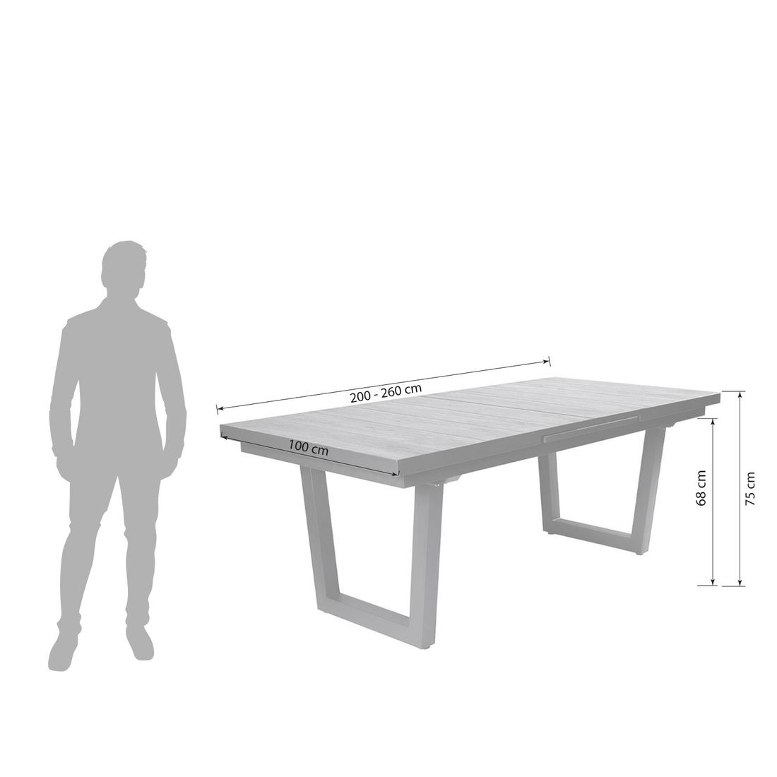 OUTLIV. Alice Ausziehtisch 200/260x100cm Aluminium/Keramik