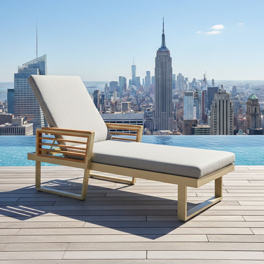 OUTLIV. New York City Gartenliege verstellbar Aluminium/Akazie/Spun Polyester