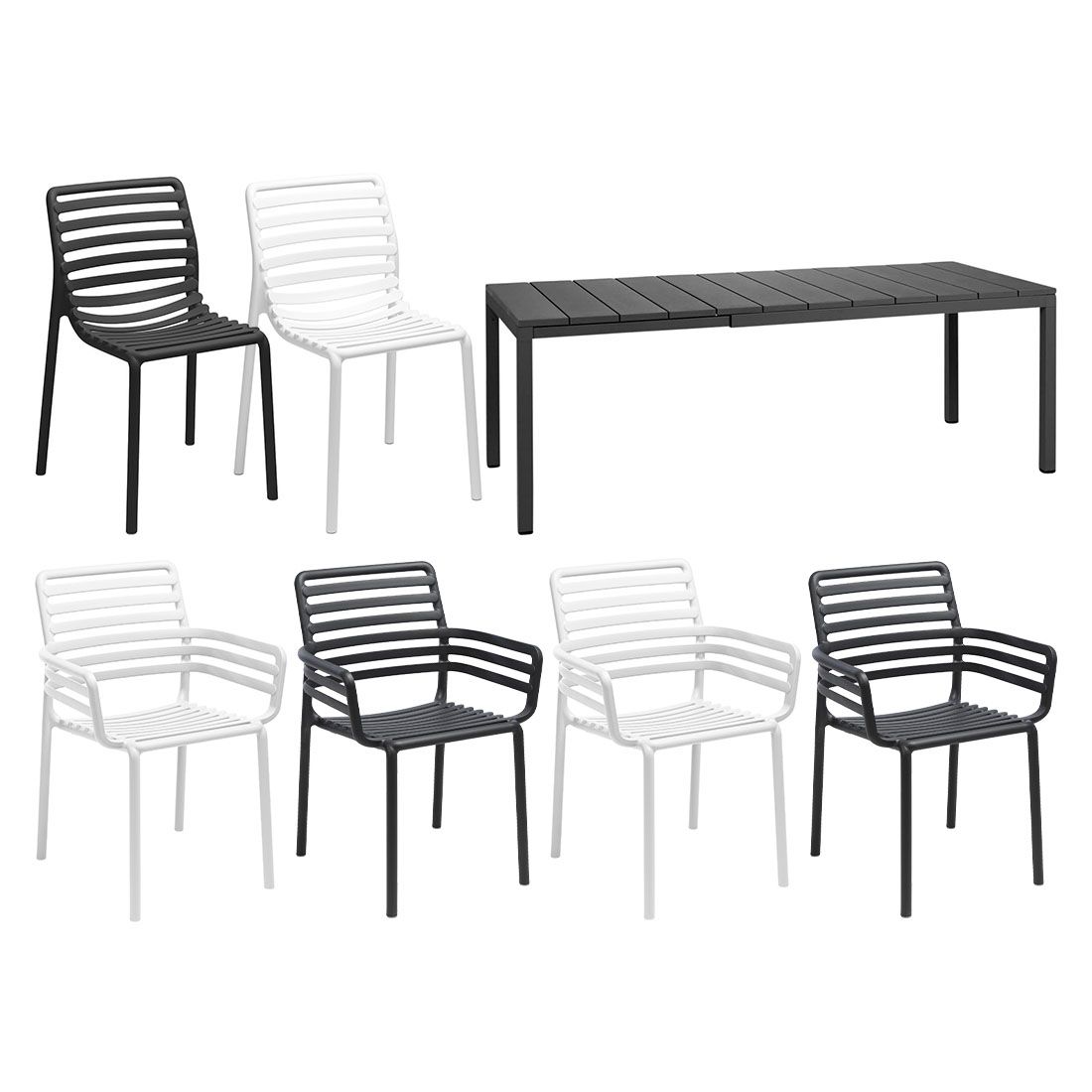 Nardi Doga Gartenmöbel-Set L (6 Plätze) Tisch 140/210x85cm