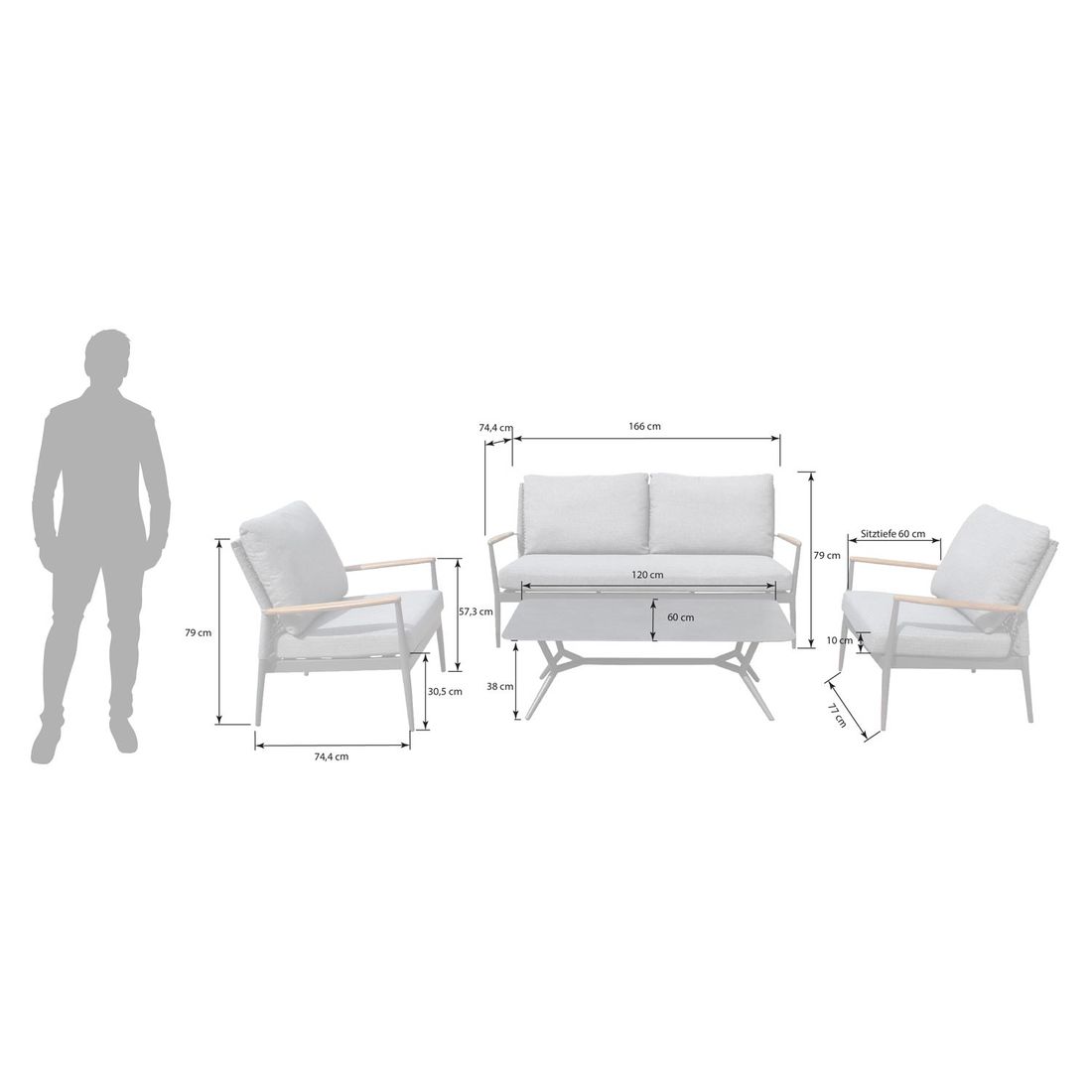 OUTLIV. Aruba Loungeset inkl. Loungetisch Aluminium/Rope