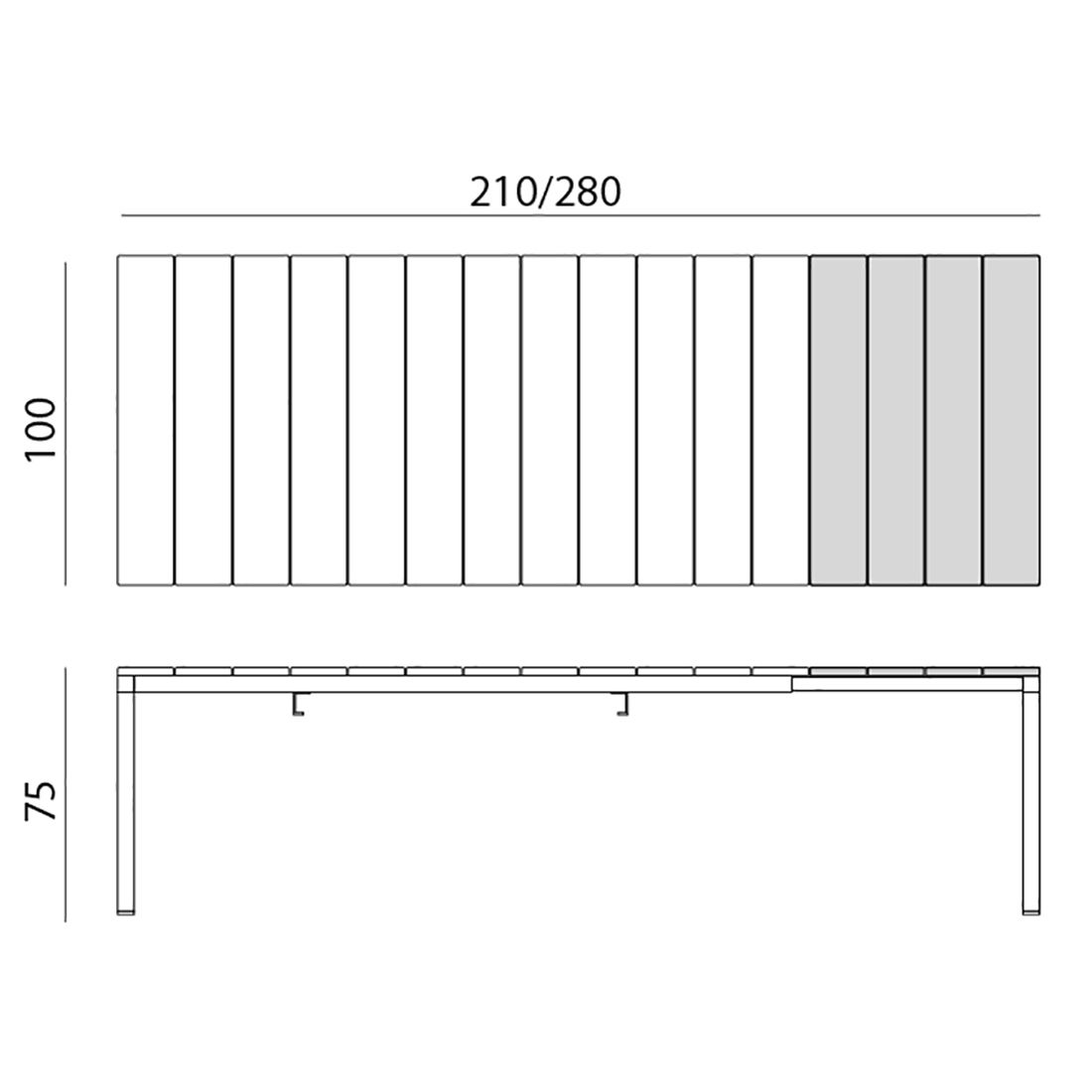 Nardi Doga Gartenmöbel-Set XL (8 Plätze) Tisch 210/280x100cm
