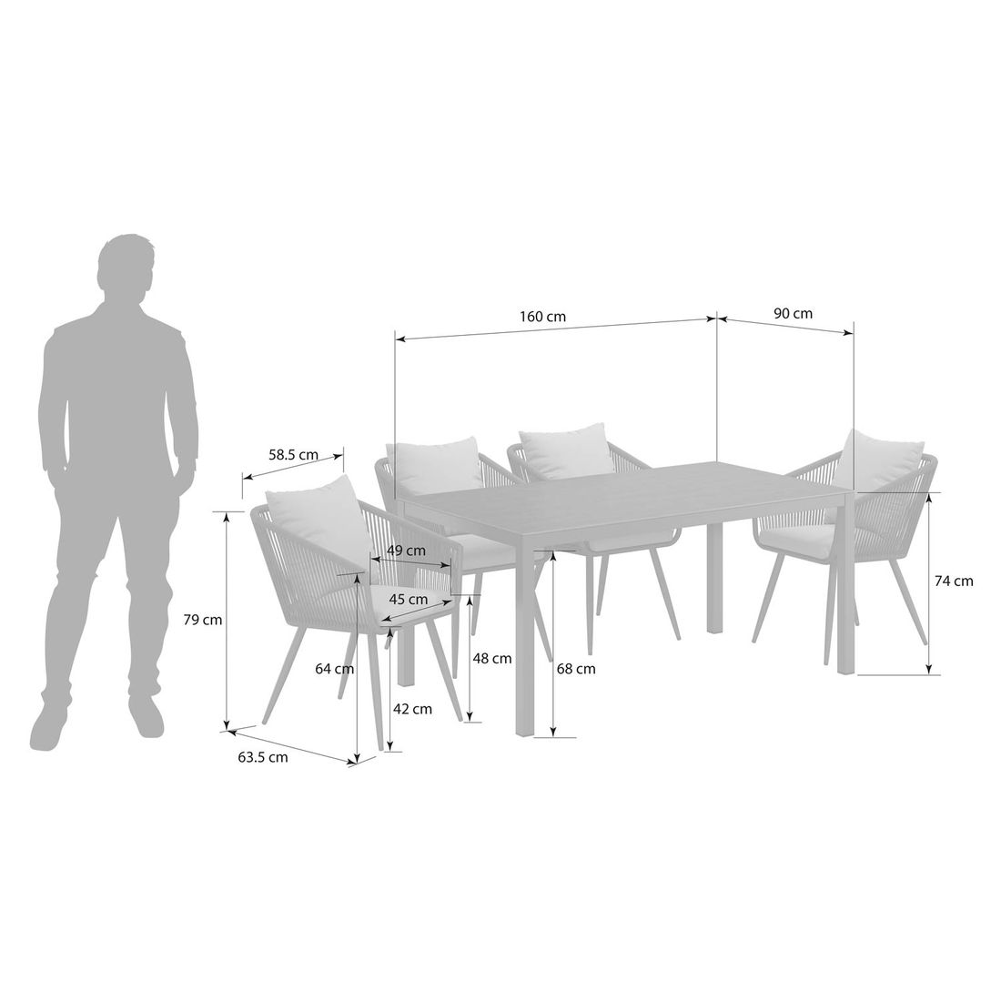 OUTLIV. Alex Gartenmöbel-Set M (4 Plätze) Tisch 160x90cm