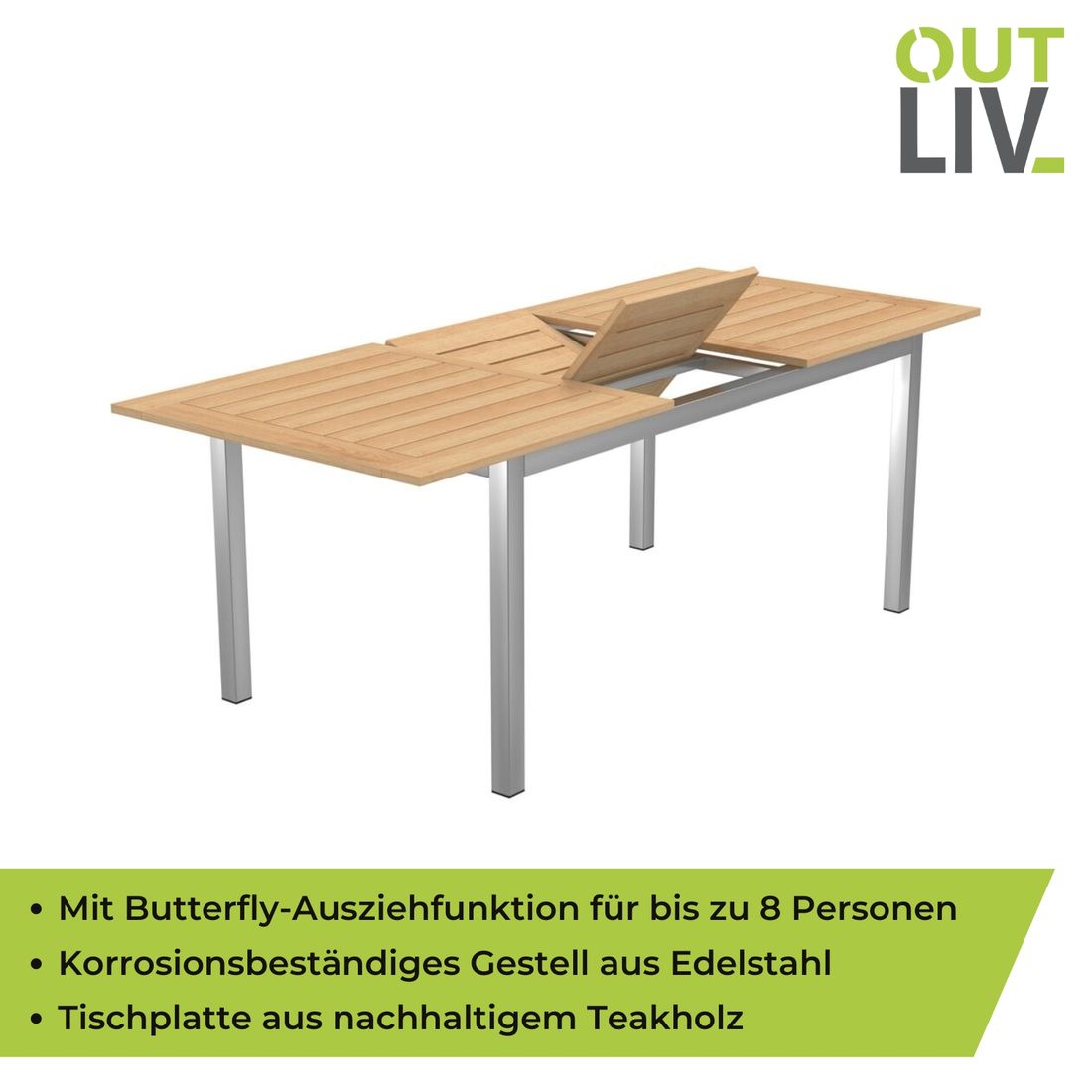 OUTLIV. Oviedo Ausziehtisch Edelstahl/Teak