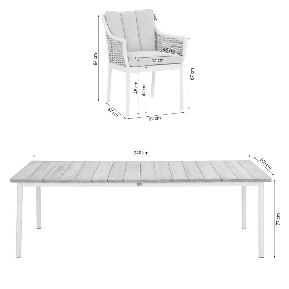 Apple Bee Milou Gartenmöbel-Set L (6 Plätze) Tisch 240x100cm