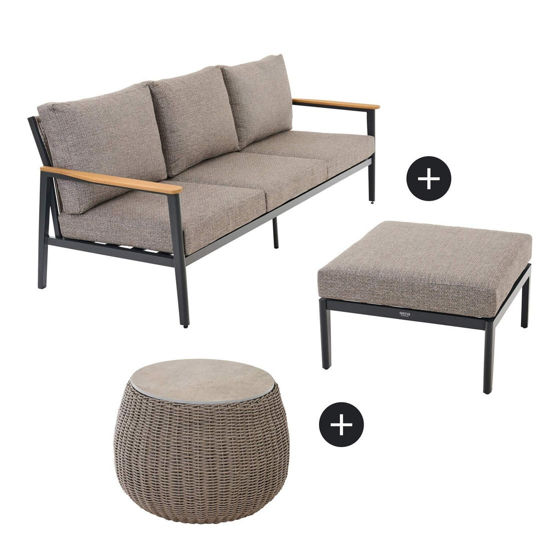 Siena Garden Liguria Loungeset inkl. Loungetisch Aluminium/Gardino-Geflecht/Polyester