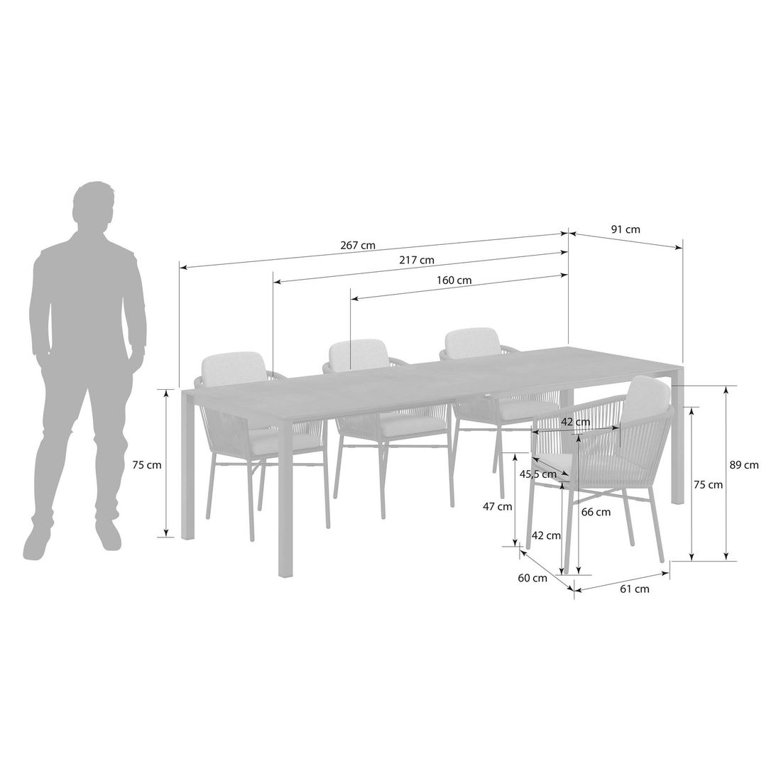 OUTLIV. Ohio Gartenmöbel-Set M (4 Plätze) Tisch 160/217/267x91cm