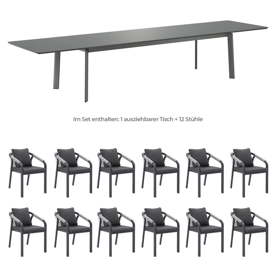 OUTLIV. Bordeaux Gartenmöbel-Set XXL (12 Plätze) Tisch 266/331/396x110cm