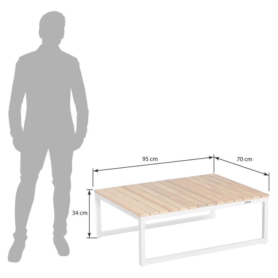Kettler Ocean Skid Platform Loungetisch 95x70cm Aluminium/Teak