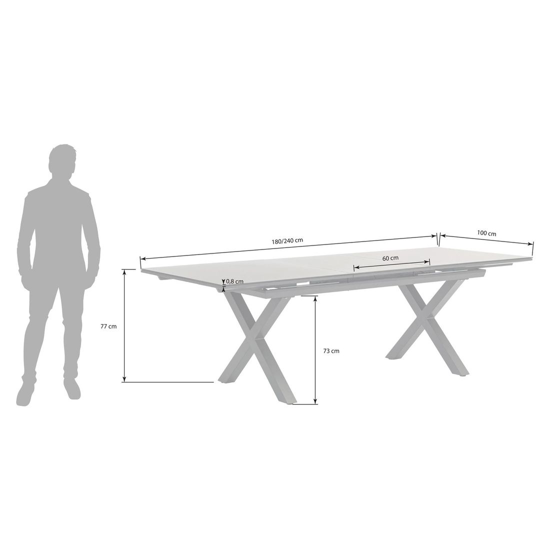 OUTLIV. Jacob Ausziehtisch 180/240x100cm Aluminium/Glaskeramik