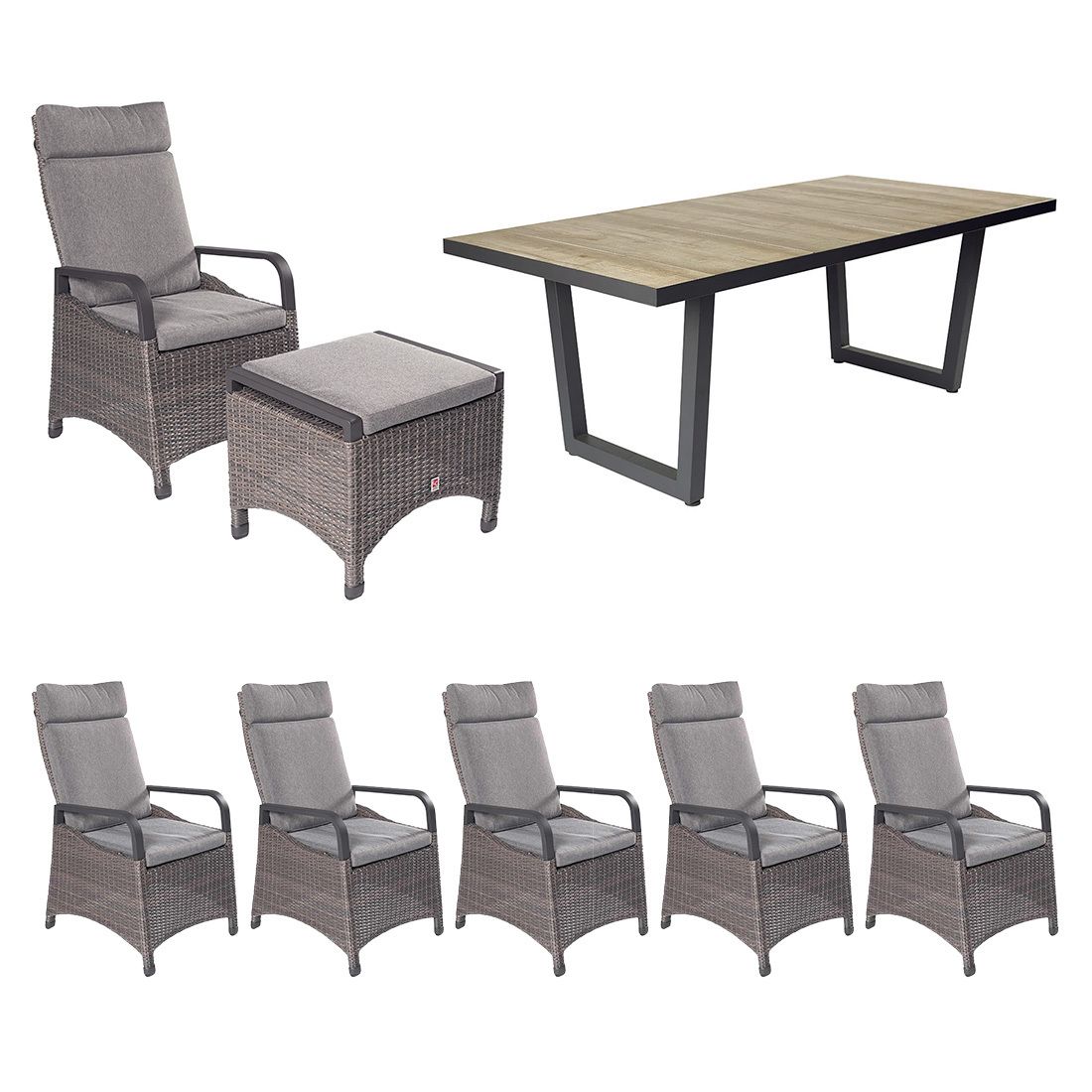 LC Garden Komido Gartenmöbel-Set L 6 verstellbar (Plätze) Tisch 200x100cm