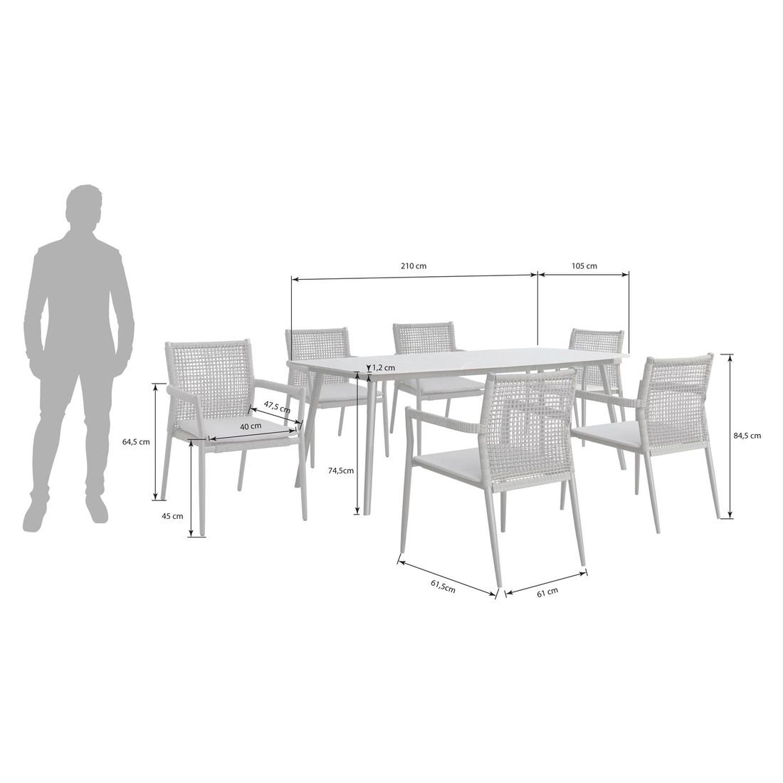 MWH Ropero Gartenmöbel-Set L (6 Plätze) Tisch 210x105cm