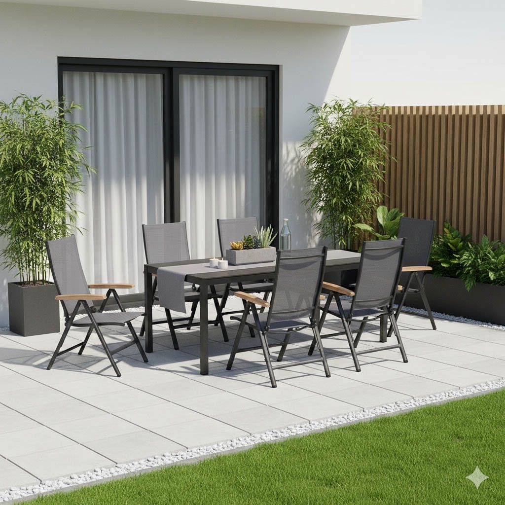 Kettler Cirrus Gartenmöbel-Set L verstellbar (6 Plätze) mit OUTLIV. Tisch 220x100cm