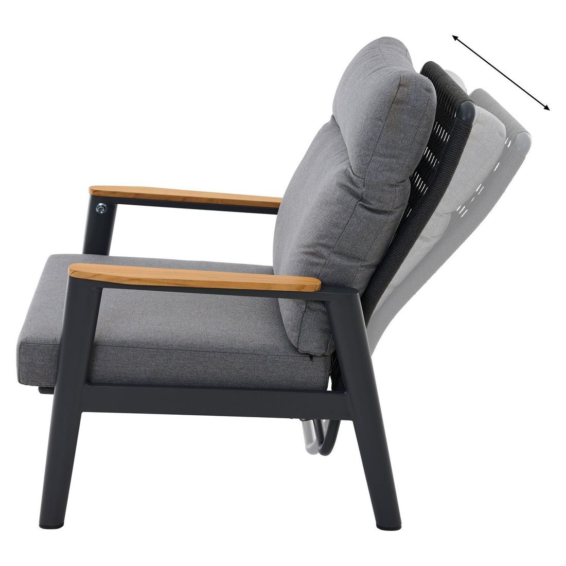 Siena Garden Cortina Loungeset verstellbar inkl. OUTLIV. Lifttisch Aluminium/Rope/Polypropylen