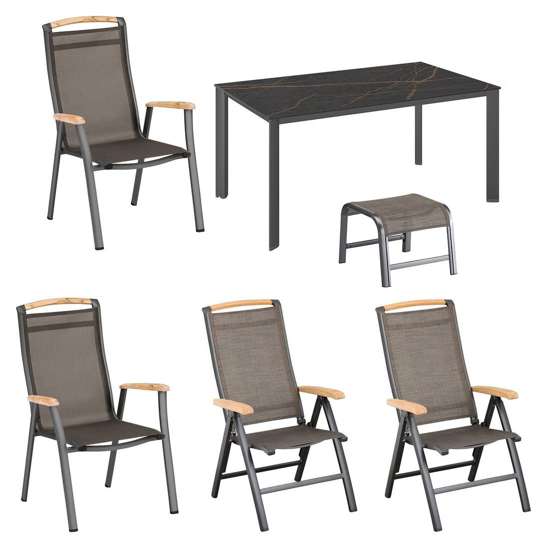 Kettler Memphis Gartenmöbel-Set M verstellbar (4 Plätze) Tisch 160x95cm