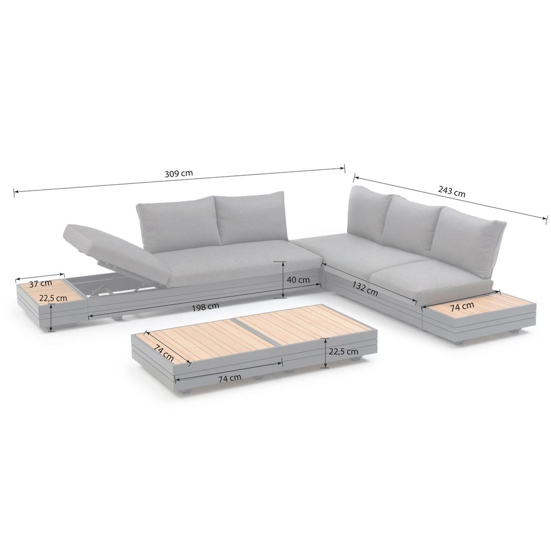 Zebra Cubo Neo Ecklounge inkl. Loungetische Aluminium/Sunproof