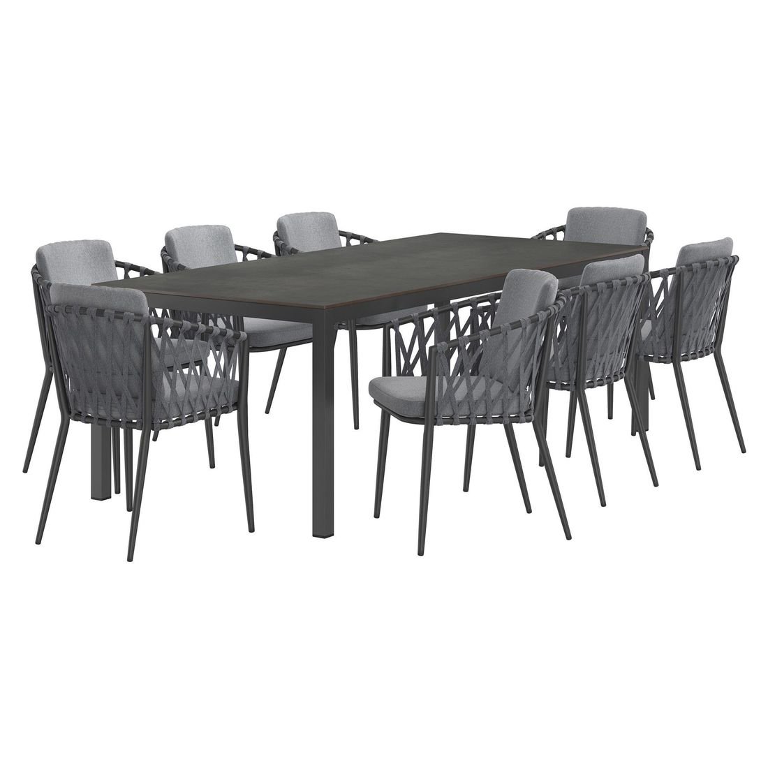 OUTLIV. Cairns Gartenmöbel-Set XL (8 Plätze) Tisch 220x100cm Aluminium/HPL Vierfuß