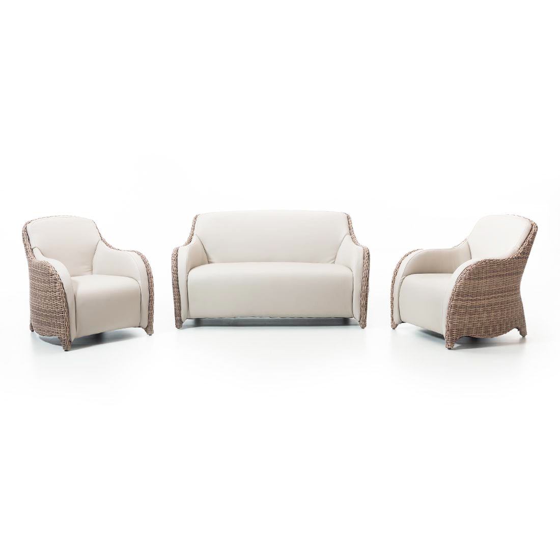 Domus Ventures Luxor Kaffeetisch 122x62 cm Geflecht Halbrund/MarinaPlus Leder und Glasplatte