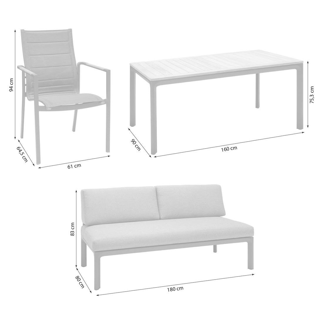 LifestyleGarden Espoo Gartenmöbel-Set M (5 Plätze) Tisch 160x90cm