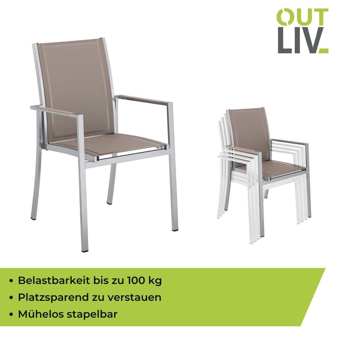 OUTLIV. Oviedo Stapelsessel Edelstahl/Textilene