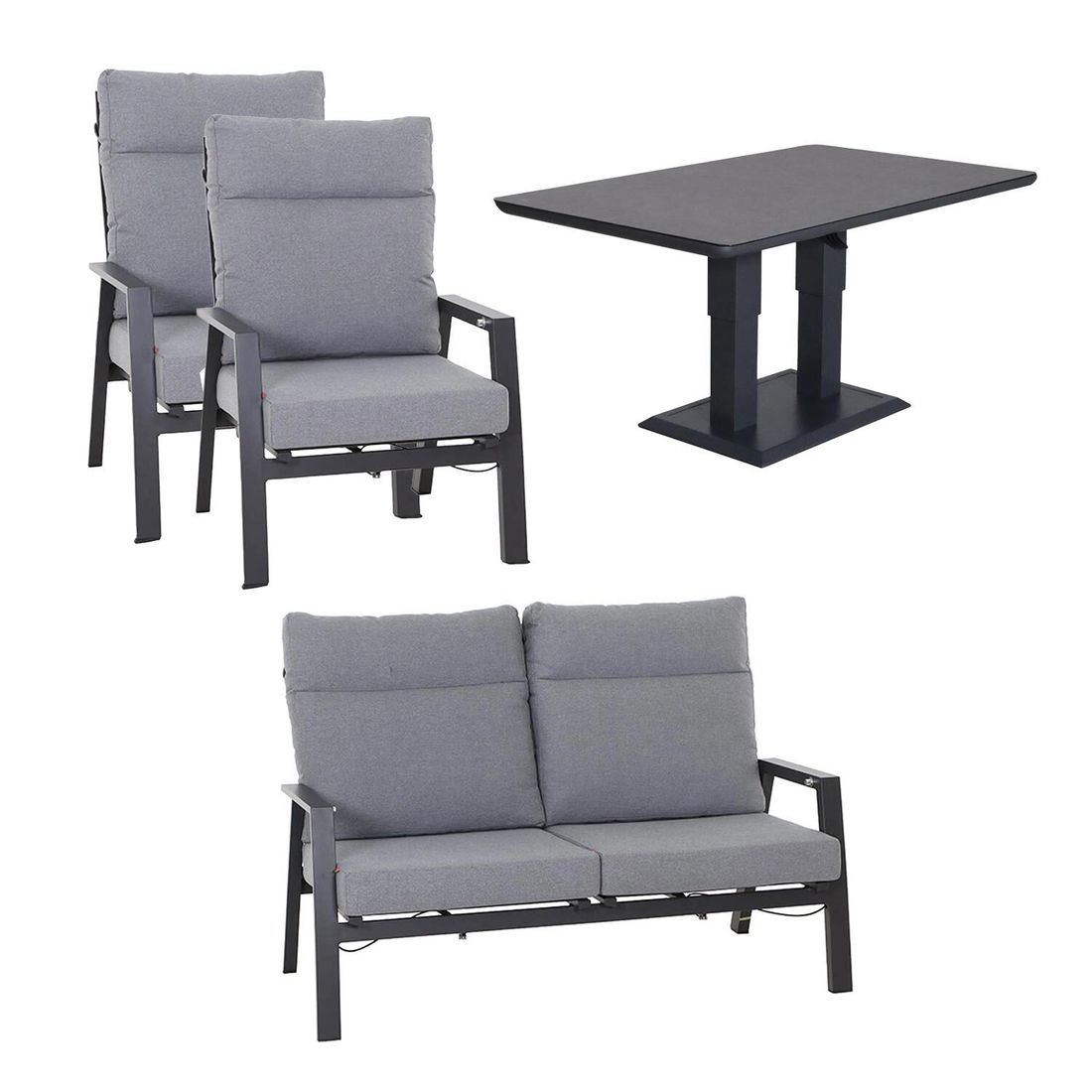 Siena Garden Valencia Loungeset verstellbar inkl. OUTLIV. Lifttisch Aluminium/Polypropylen