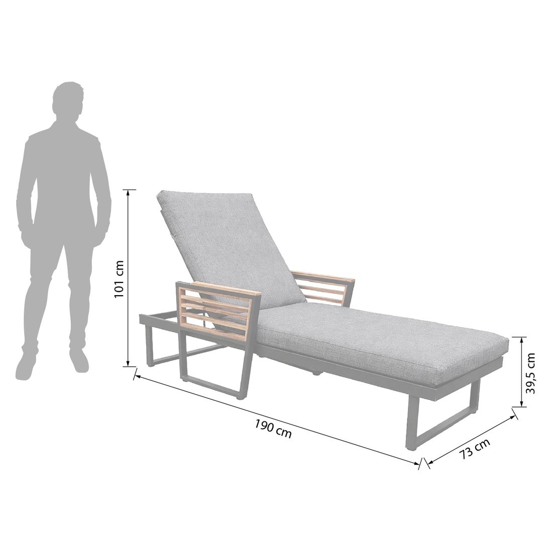 OUTLIV. New York City Gartenliege verstellbar Aluminium/Akazie/Spun Polyester