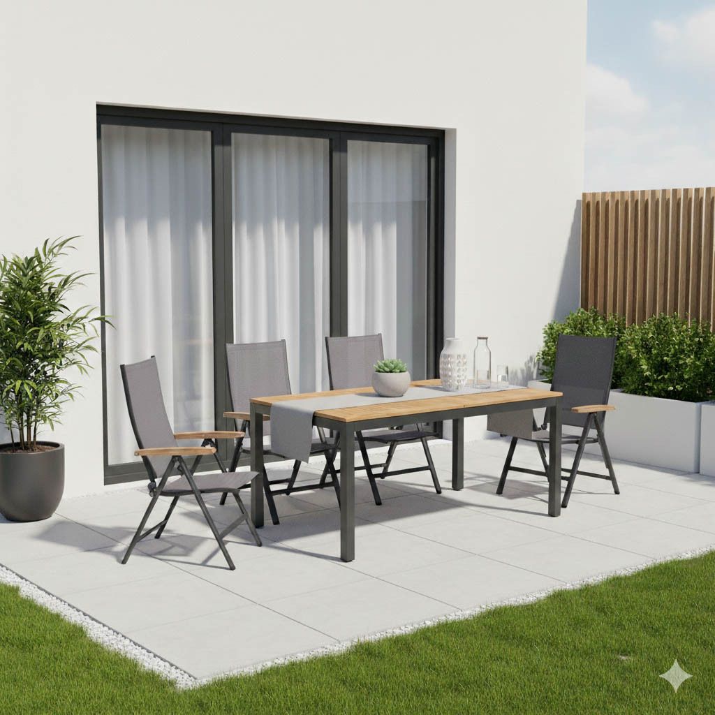 Kettler Cirrus Gartenmöbel-Set M verstellbar (4 Plätze) mit OUTLIV. Tisch 150/210x90cm