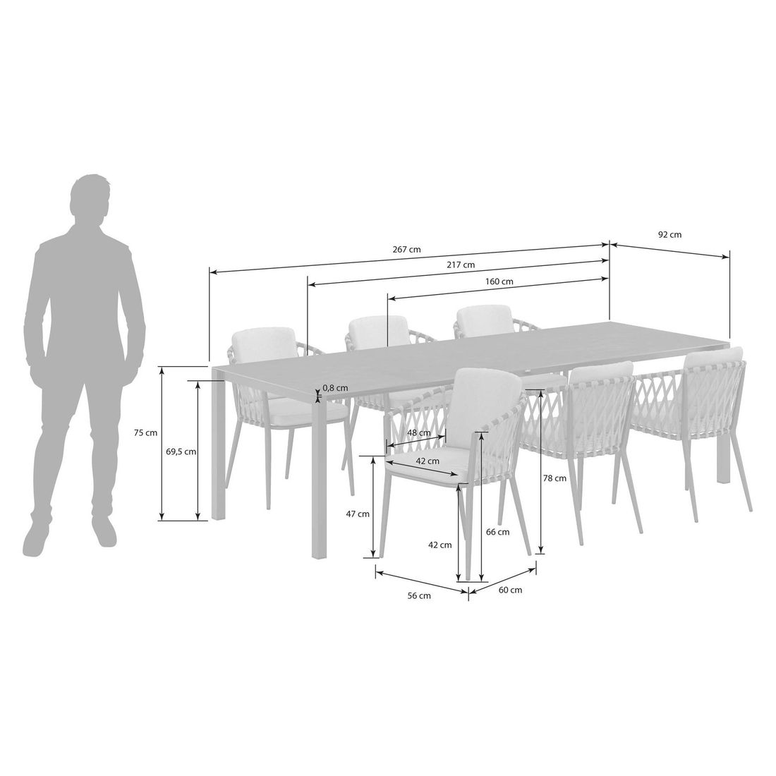 OUTLIV. Cairns Gartenmöbel-Set L (6 Plätze) Tisch 160/217/267x92cm