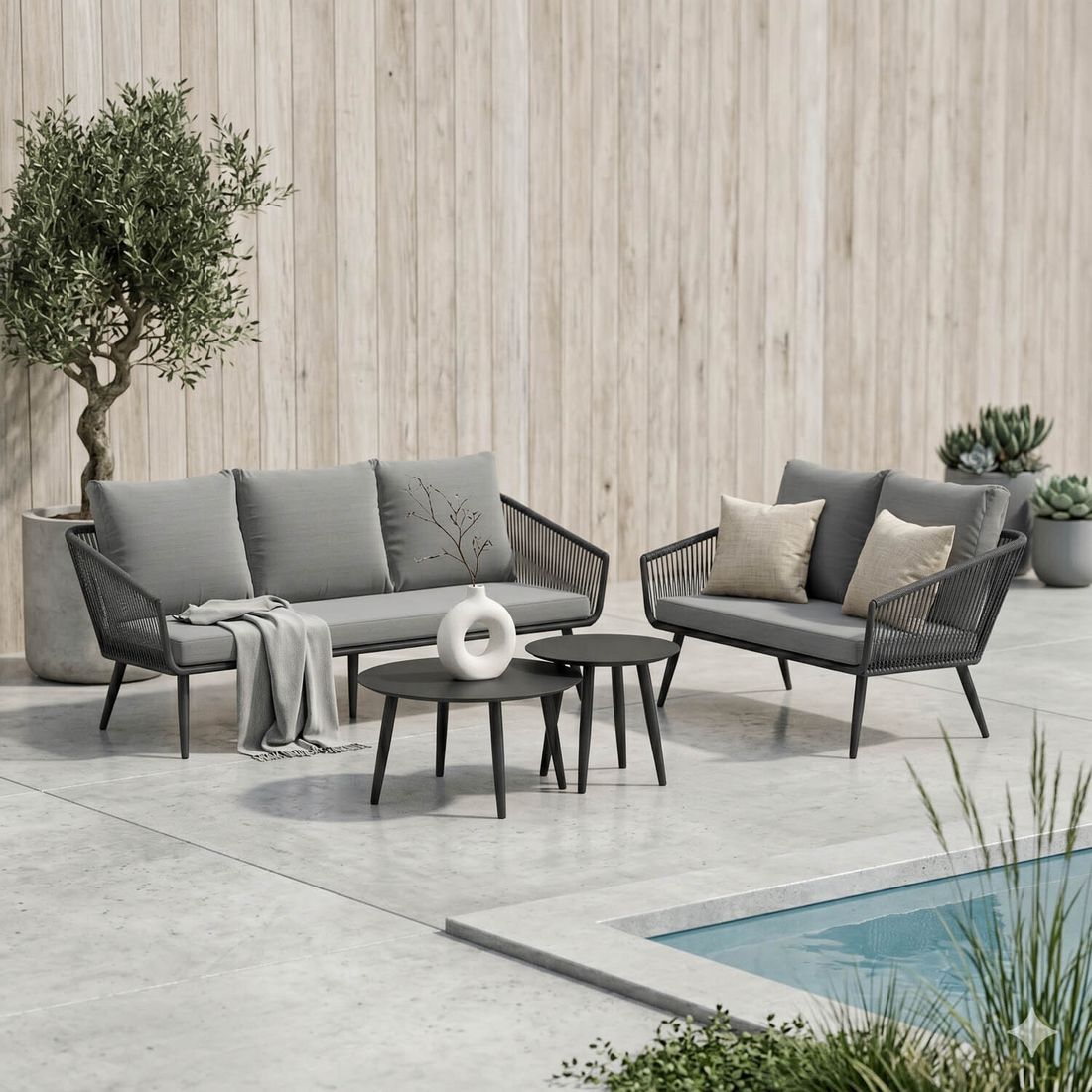 OUTLIV. Alex Loungeset inkl. Loungetische Aluminium/Rope/Olefin