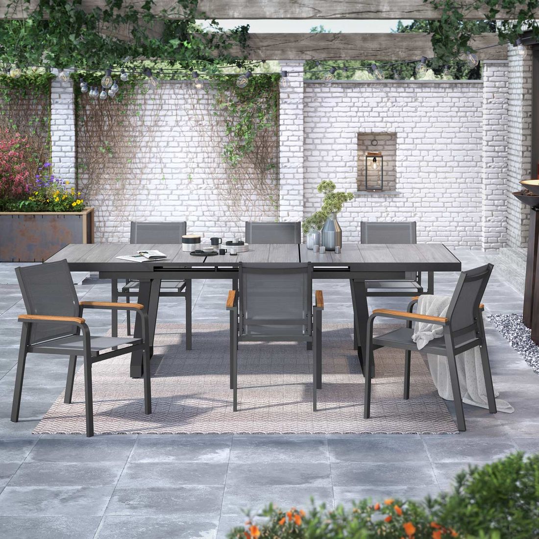 OUTLIV. Florenz Gartenmöbel-Set L (6 Plätze) Tisch 200/260x100cm Kufe