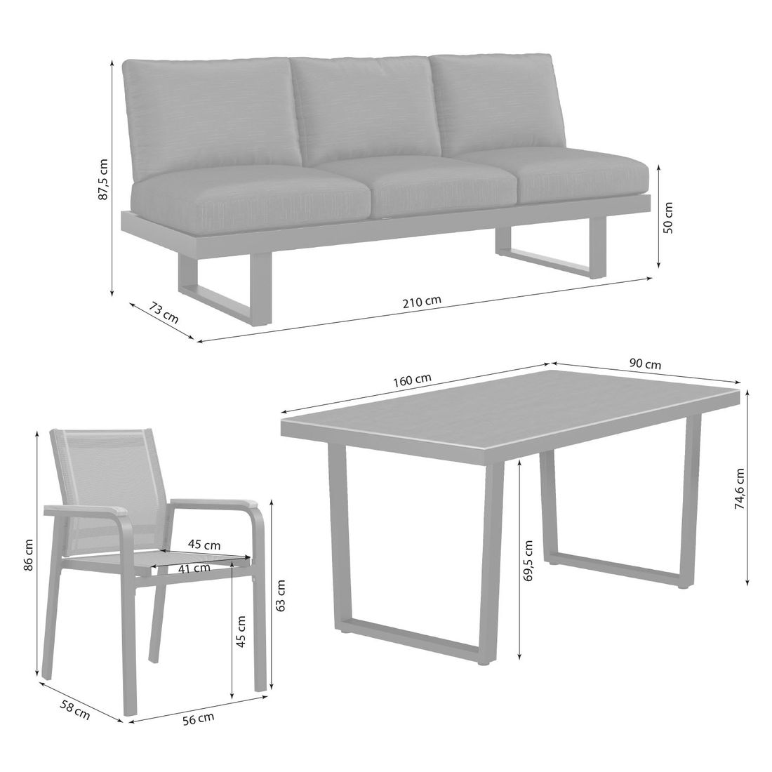 OUTLIV. Atlanta Gartenmöbel-Set L verstellbar (6 Plätze) Tisch 160x90cm