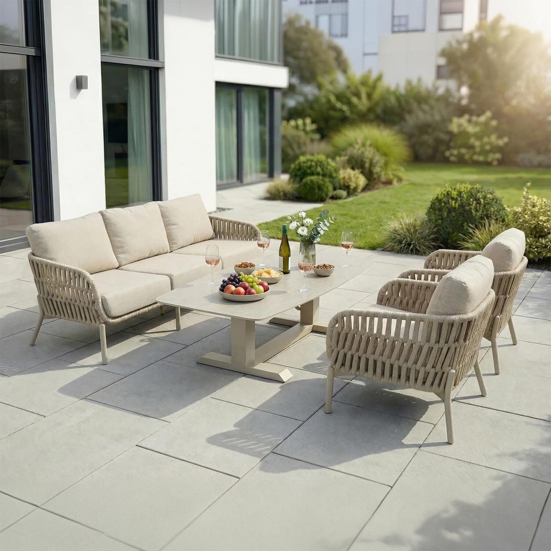 LC Garden Terano Low Dining Dininglounge Tisch 180x90cm Aluminium/Rope/Olefin