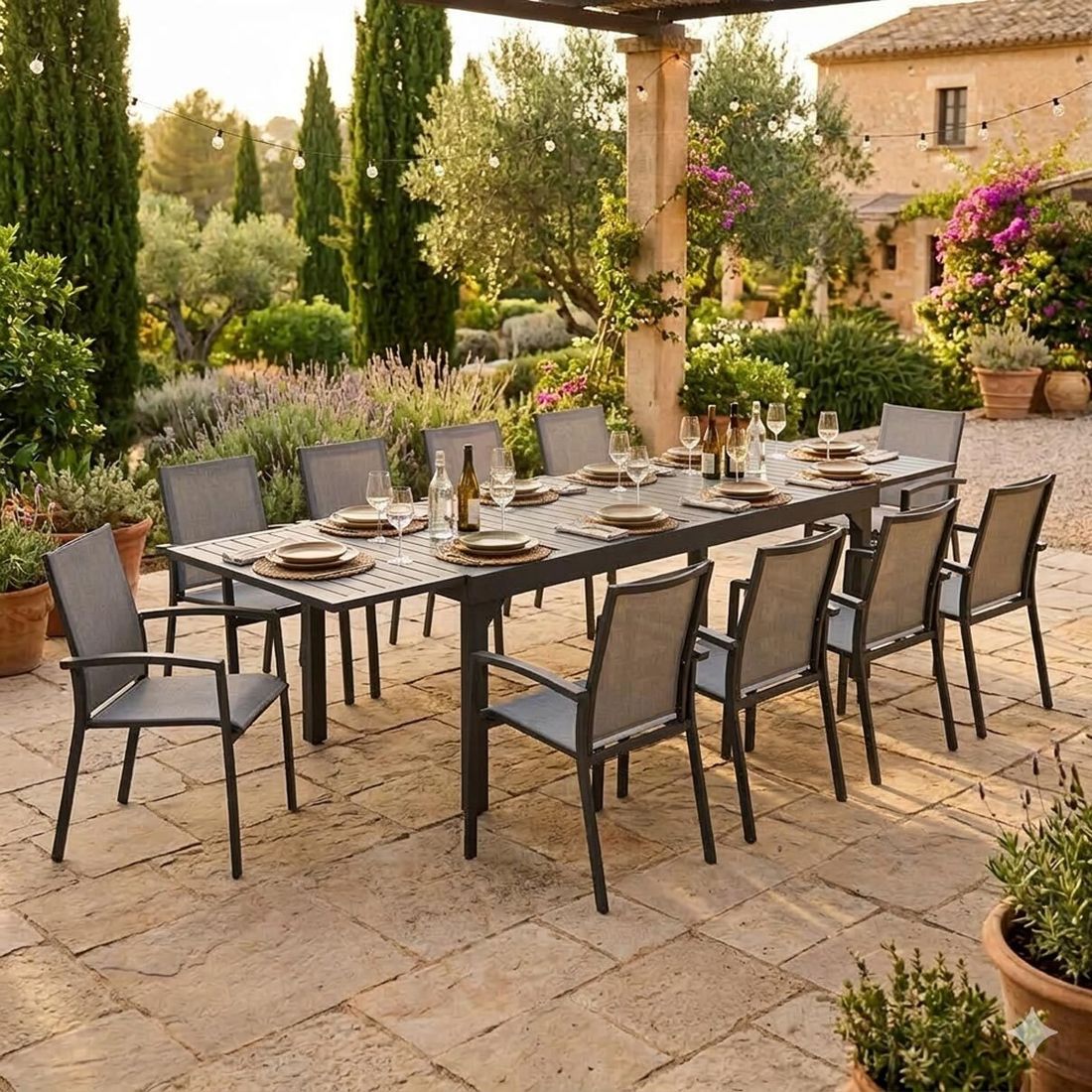 Siena Garden Velia Gartenmöbel-Set XXL (10 Plätze) mit OUTLIV. Tisch 200/320x100,5cm