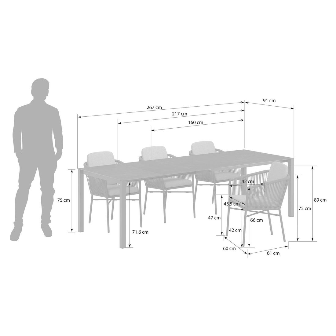 OUTLIV. Ohio Gartenmöbel-Set M (4 Plätze) Tisch 160/217/267x91cm