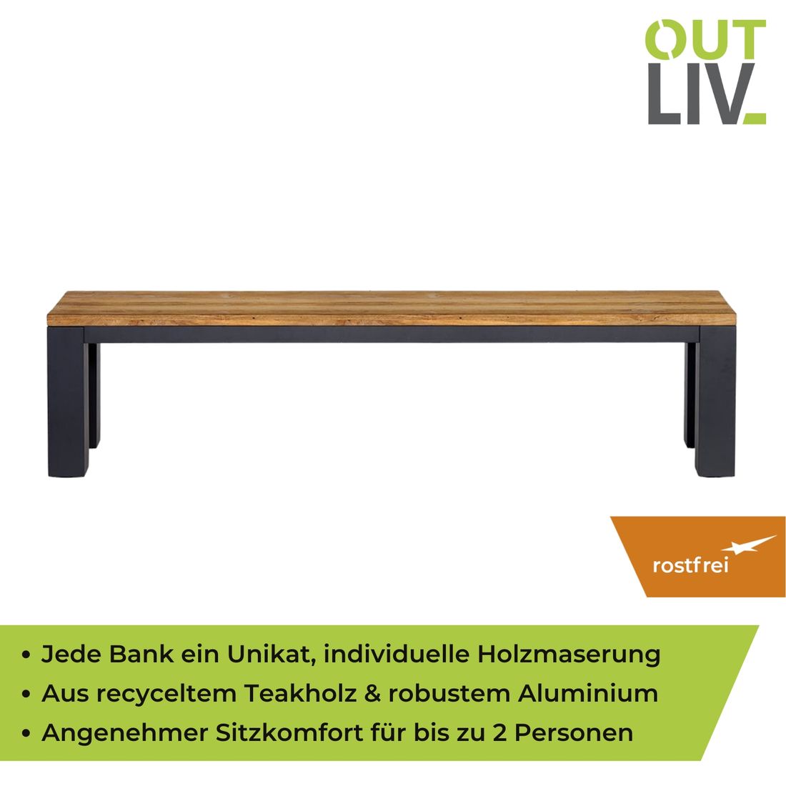 OUTLIV. Atlanta Gartenbank 150cm Aluminium/Teak Recycelt