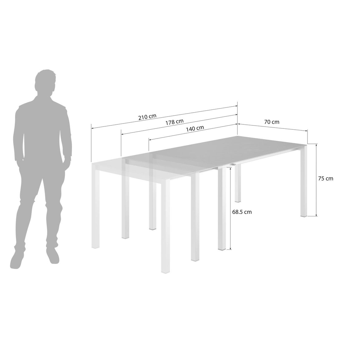 OUTLIV. Ausziehtisch 140/210x70cm Edelstahl/Glaskeramik