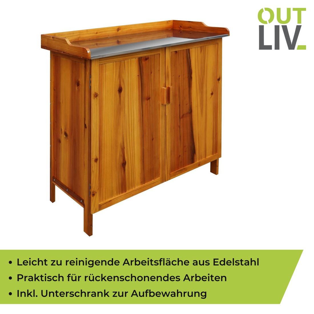 OUTLIV. Pflanztisch mit Unterschrank Tanne/Edelstahl