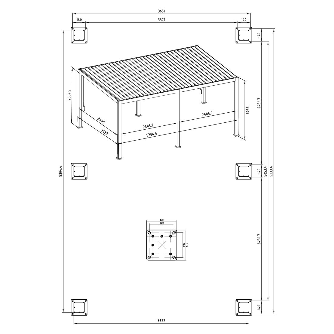 Best Cadiz Gartenpergola 360x530x250cm