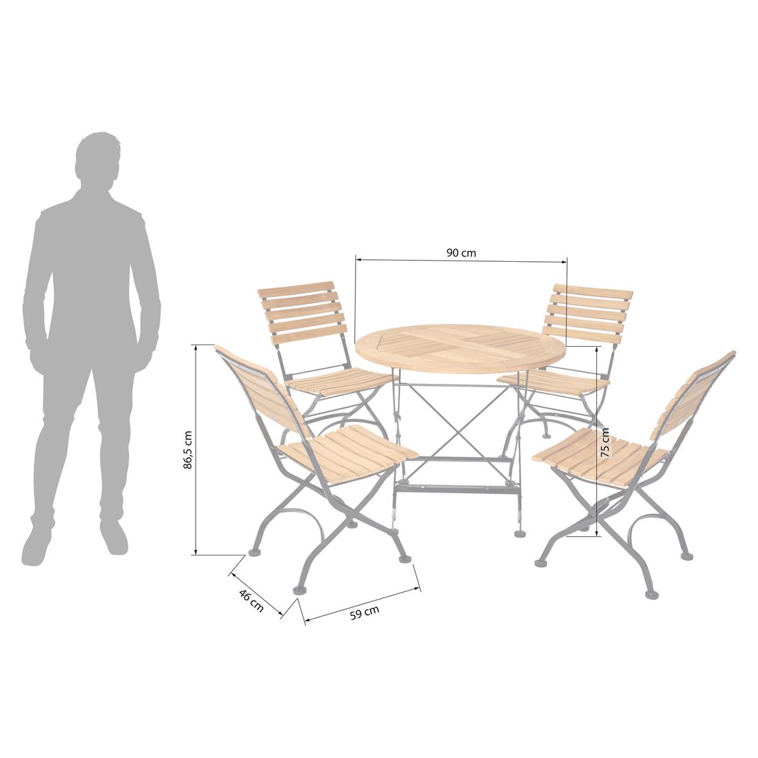 LC Garden Wimbledon Gartenmöbel-Set M (4 Plätze) Tisch Ø90cm