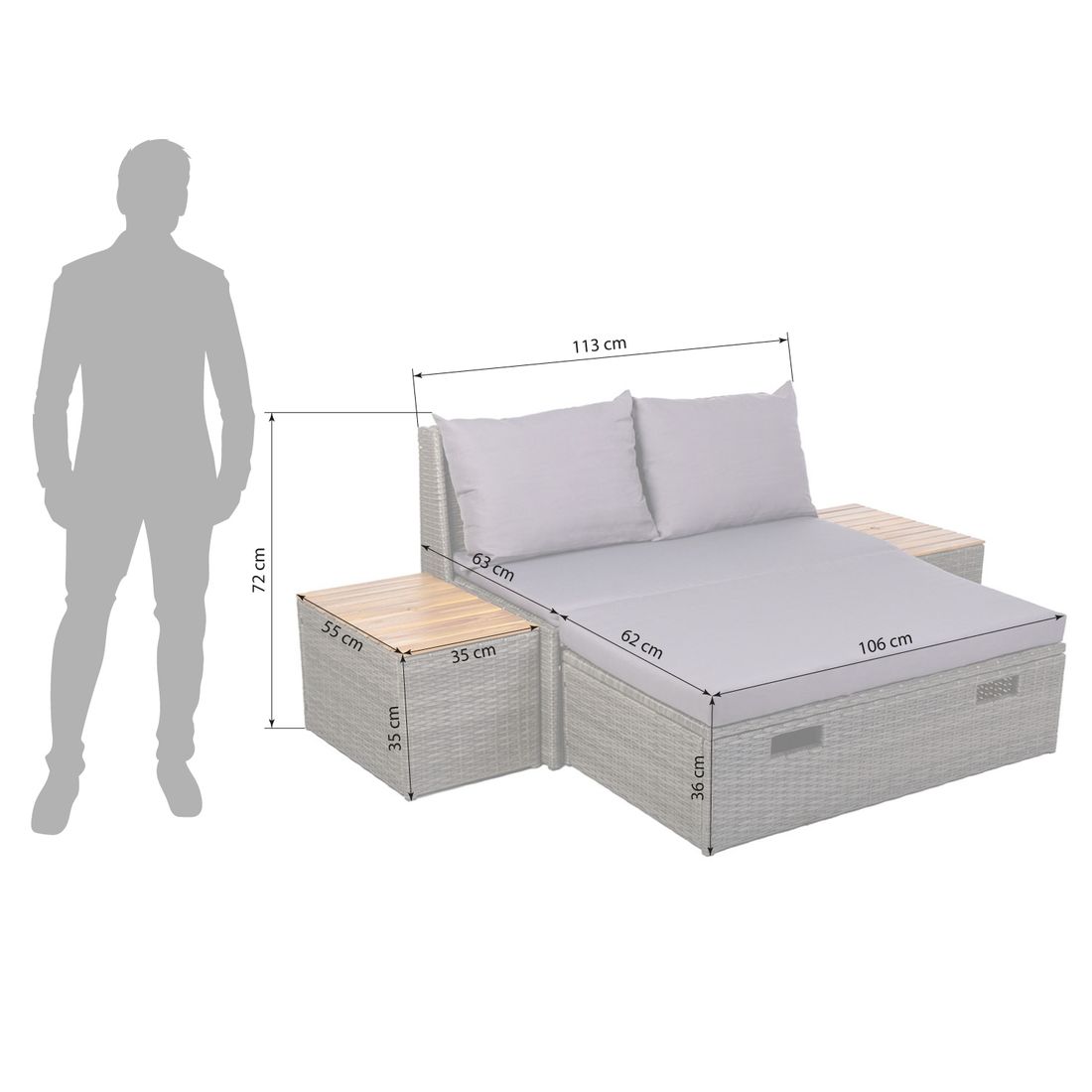 OUTLIV. Multifunktionales Daybed Aluminium/Polyrattan