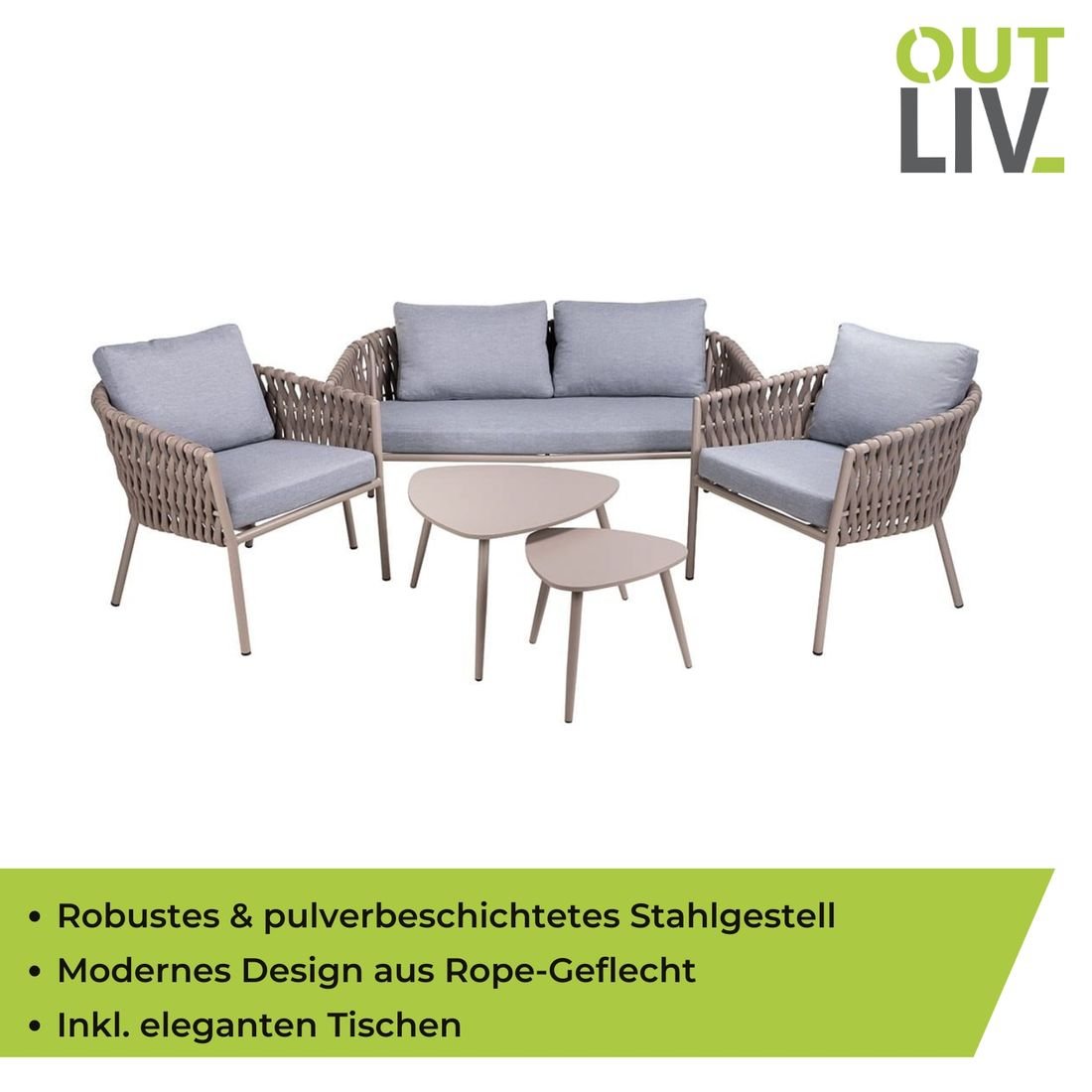 OUTLIV. Loungeset Stahl/Kunstfaser
