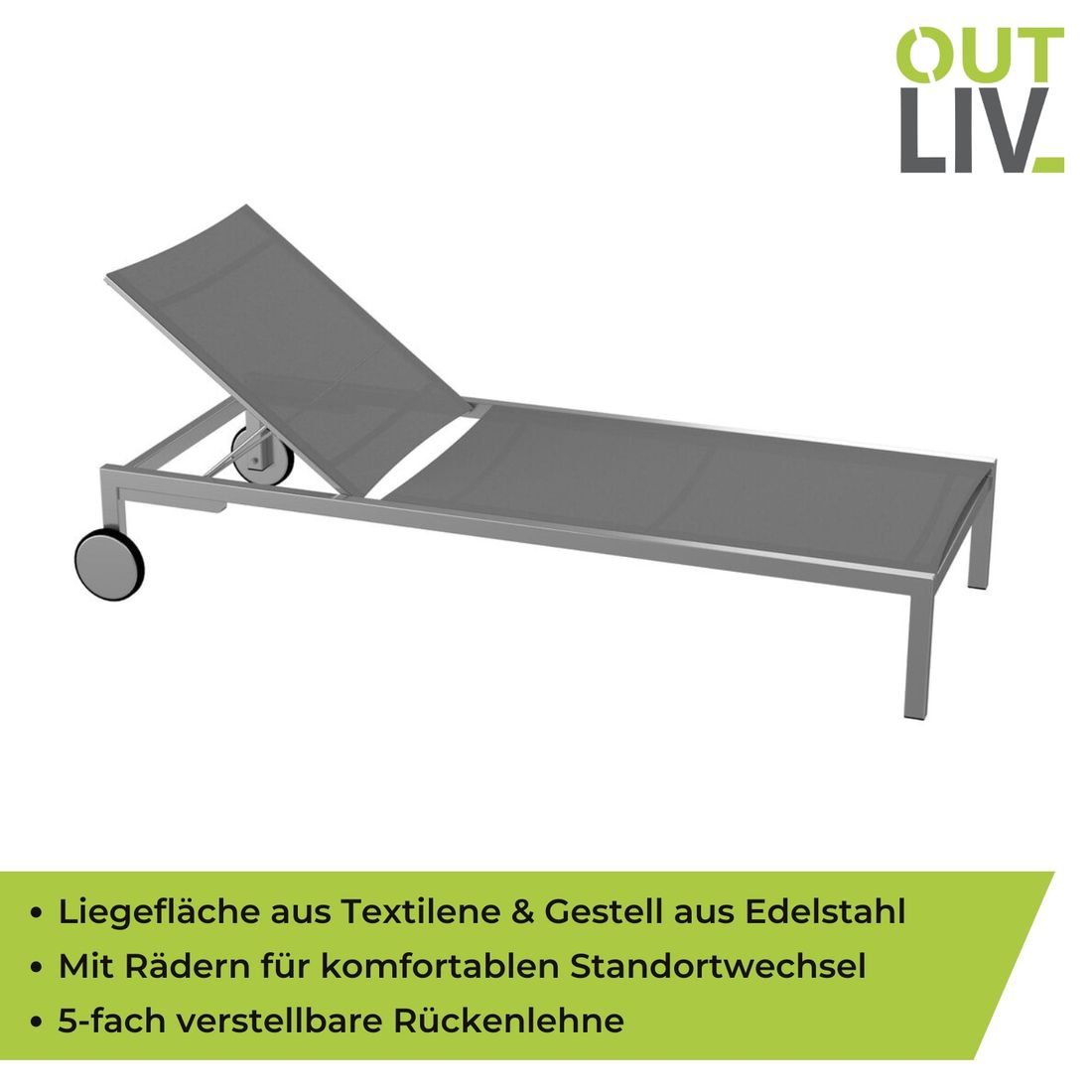 OUTLIV. Oviedo Gartenliege verstellbar Edelstahl/Textilene